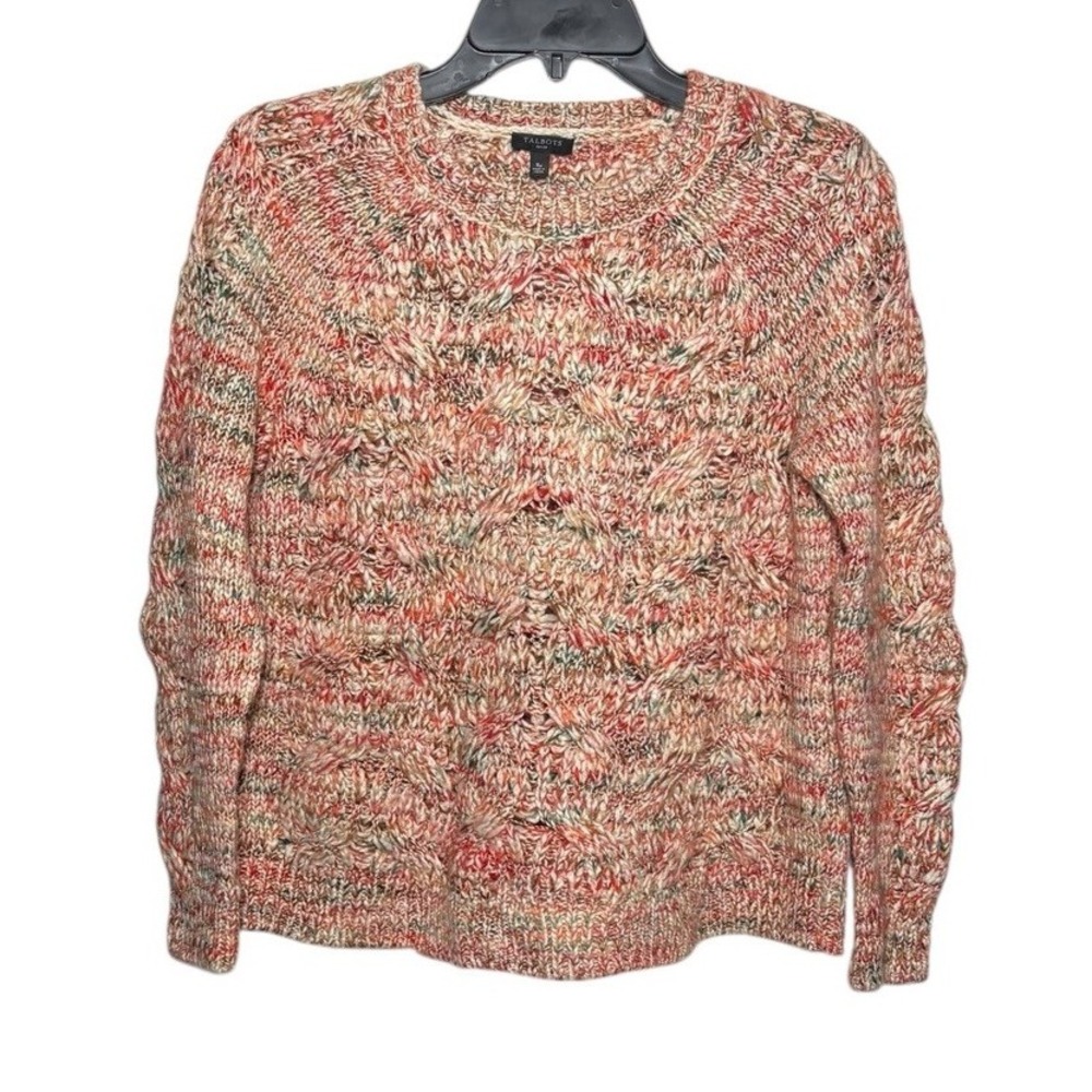 Talbots Cable‎ Knit Chunky Sweater Size Small Petite Wool Blend Orange Multi